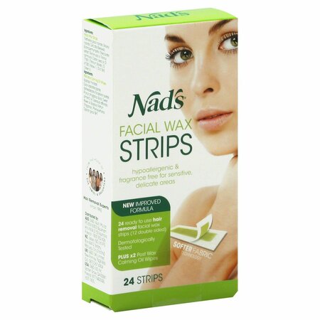 NADS FACIAL WAX HAIR REMOVAL STRIPS, 24PK 760978